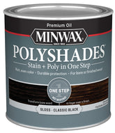 Minwax PolyShades 214954444 Wood Stain and Polyurethane, Gloss, Classic Black, Liquid, 0.5 pt, Can